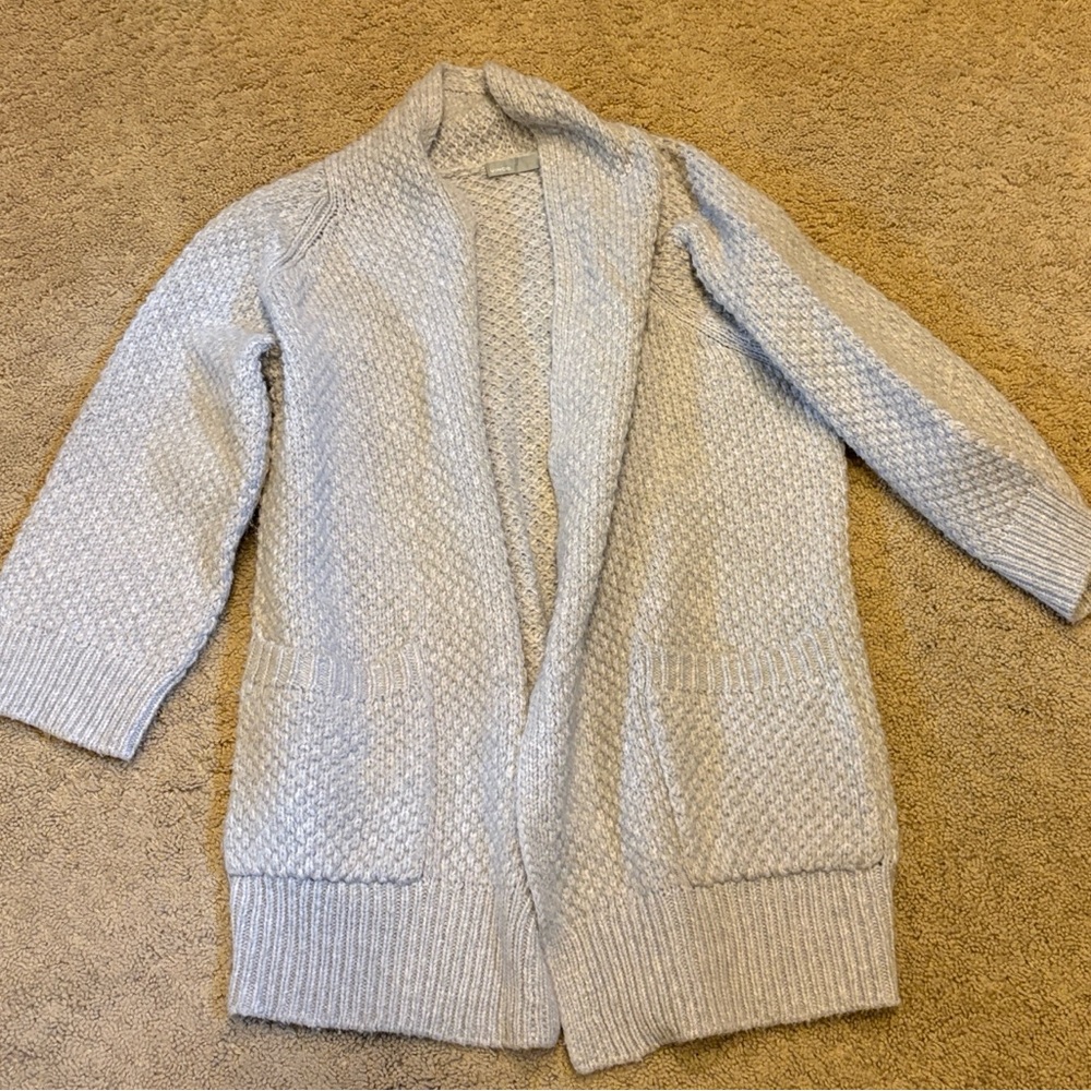 VINCE Long, fine-knit cashmere cardigan / coat-igan light grey